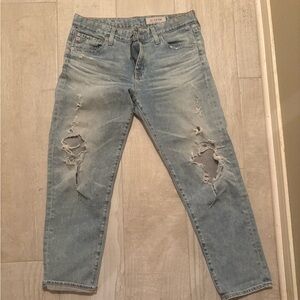 Women's Light Blue Distressed Straight Jeans